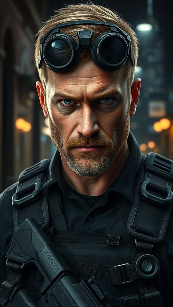 Sam Fisher Portrait in Gritty Urban Espionage Style