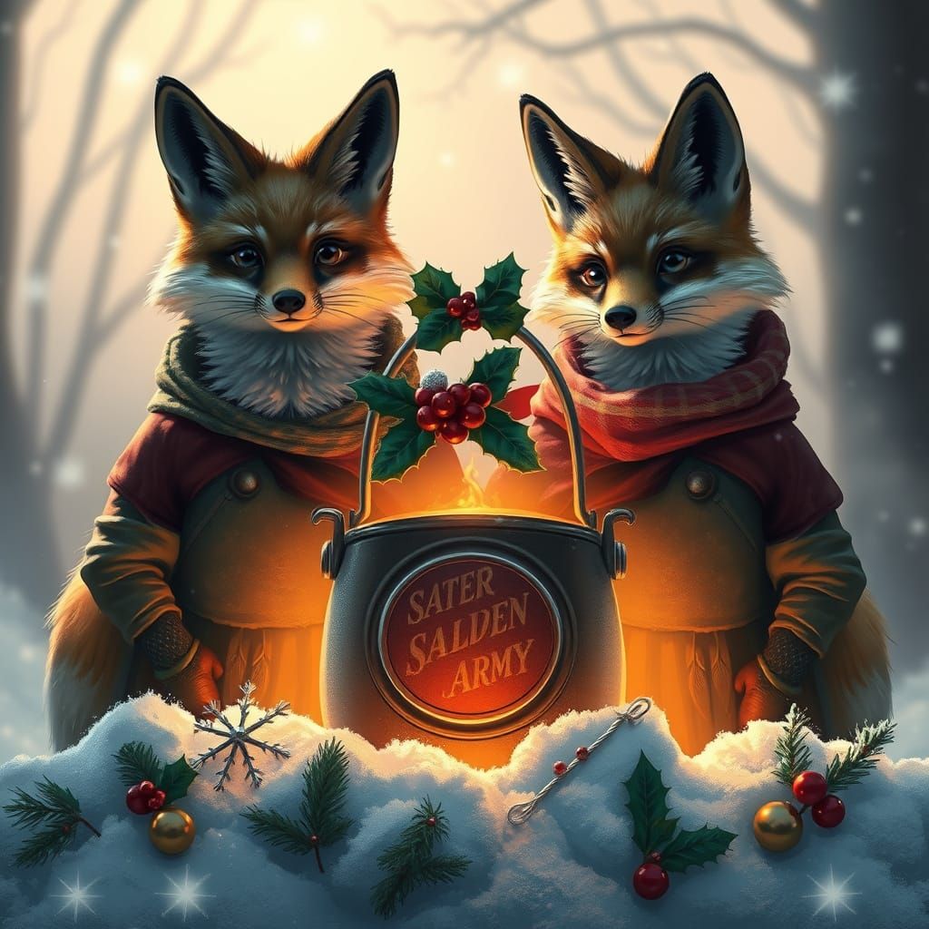 Furry Foxes Ring Salvation Army Christmas Bell