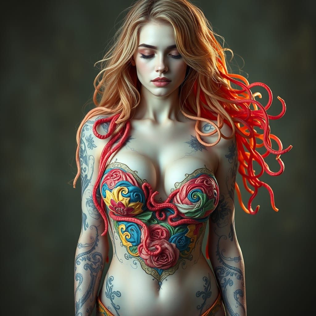 Noodle Goddess of Sensuality in Digital Art Style