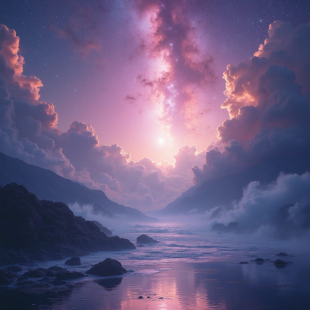 Peaceful Scene in White, Pink, and Indigo