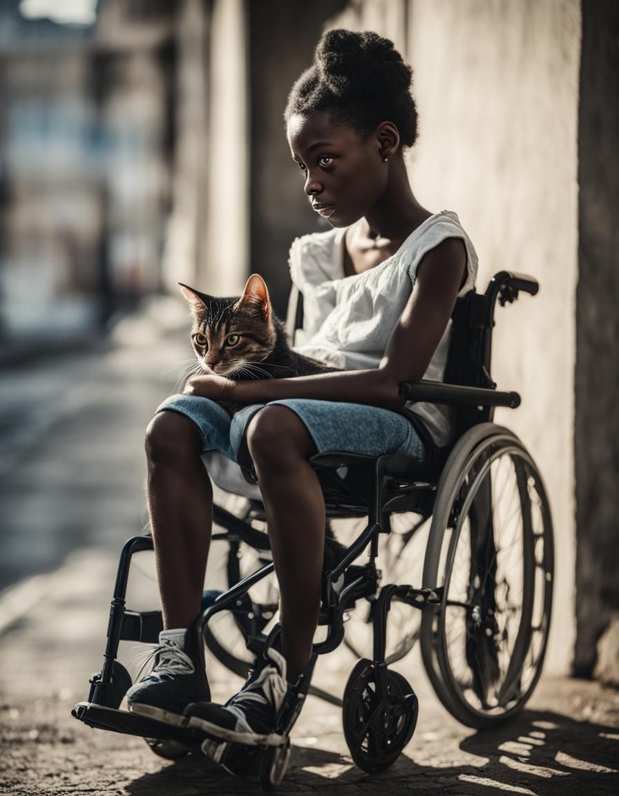 Intimate Portrait: Girl in Wheelchair with Cat