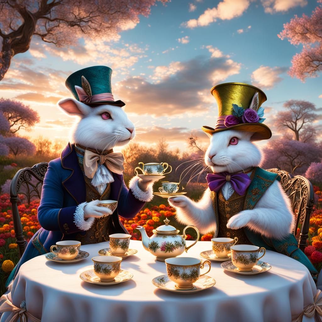 Magical Tea Party at Sunset in Fantasy Style