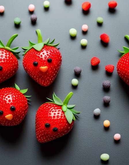 Dancing Strawberries with Cute Faces in 3D