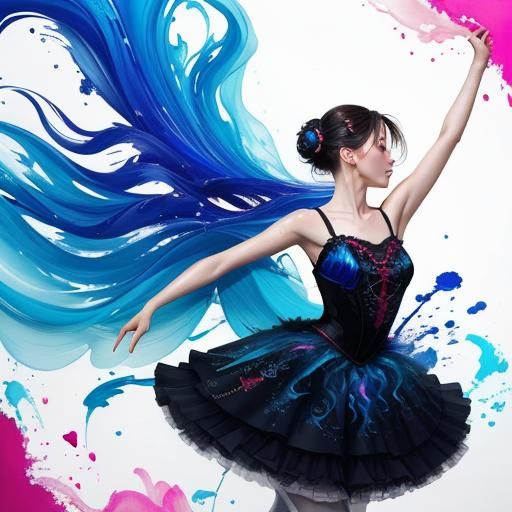 Ballerina Dancing in Ink Silhouette with Musical Notes