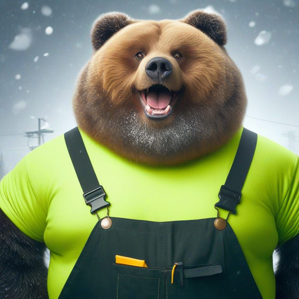 Happy Kodiak Bear in Arctic Blizzard