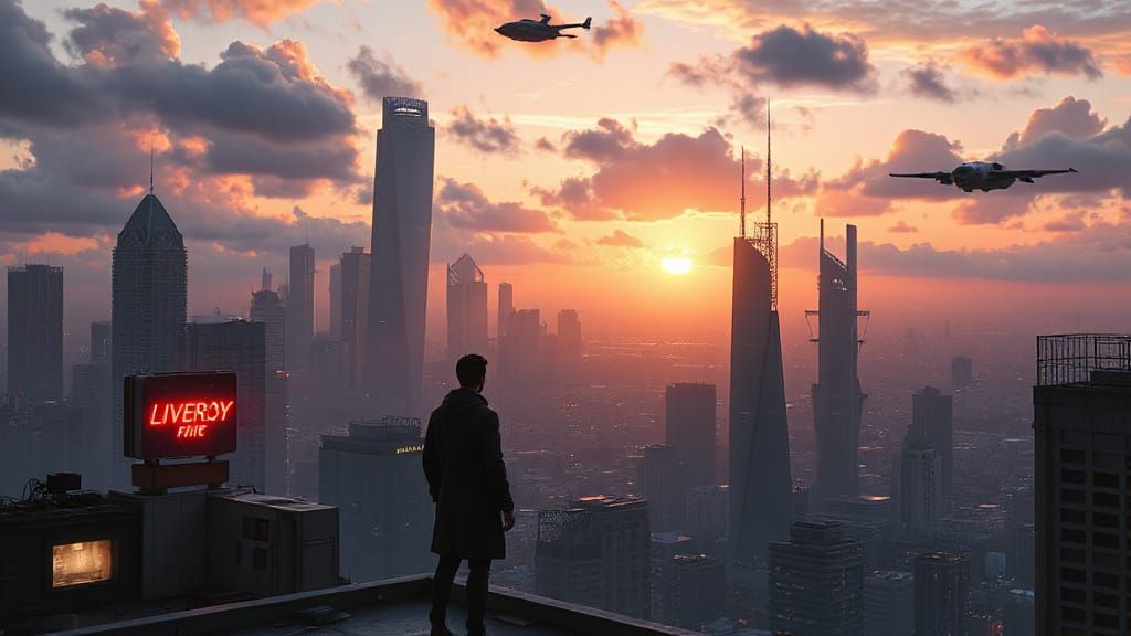 Cyberpunk Cityscape at Dawn in Syd Mead Style