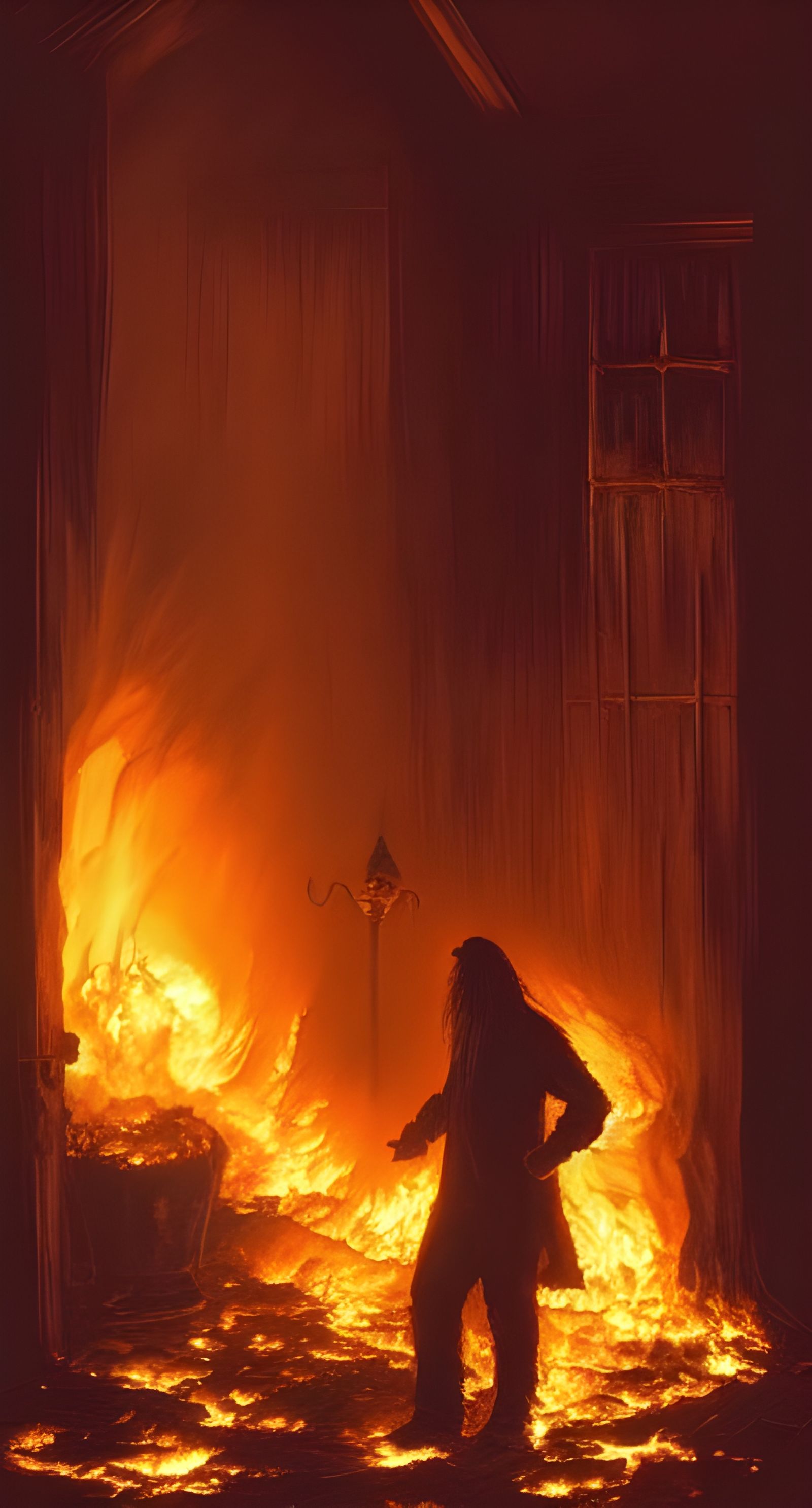Burning House Portrait in Gothic Horror Style
