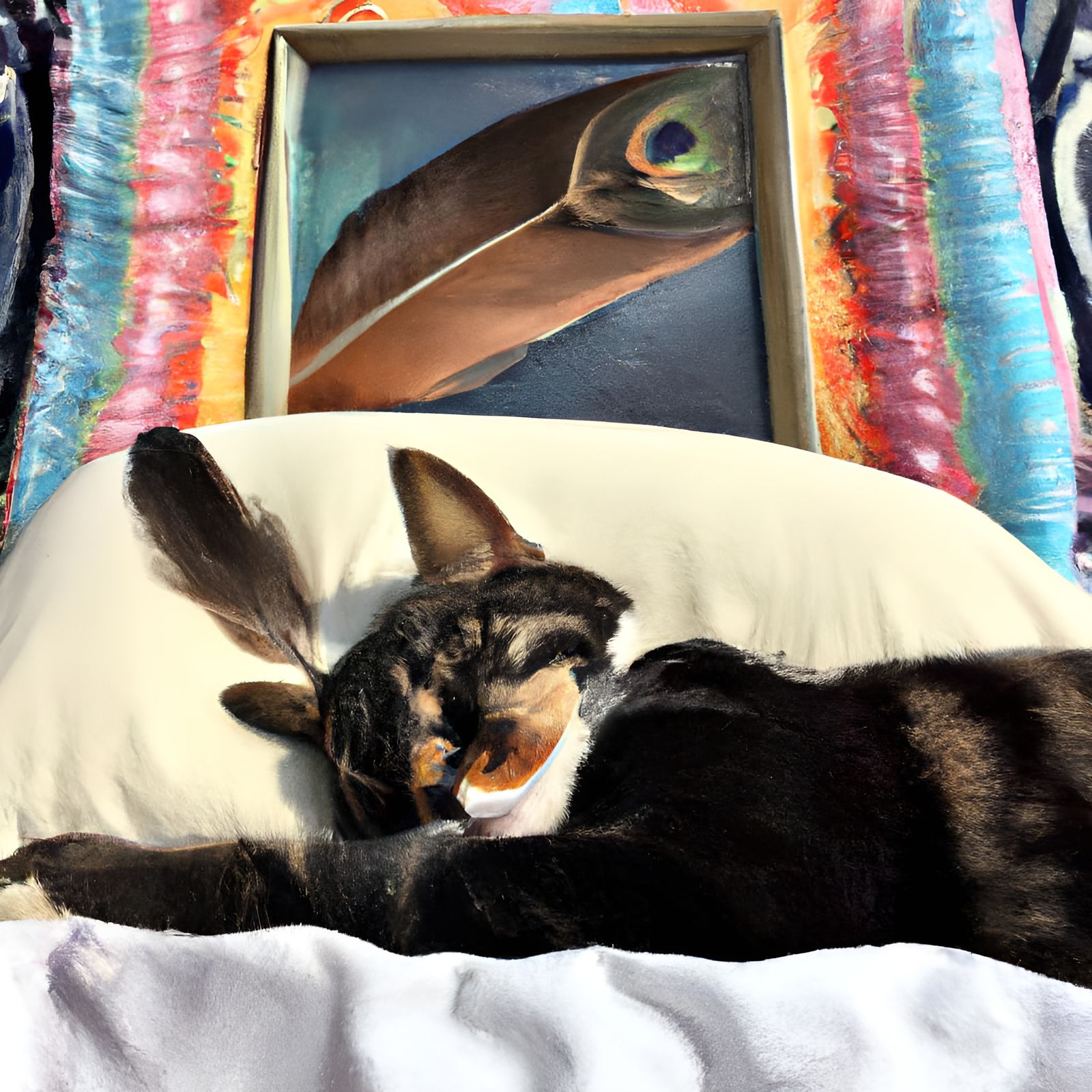 Obstinate Cat Sleeping as Hyperrealistic Mixed Media Paintin...
