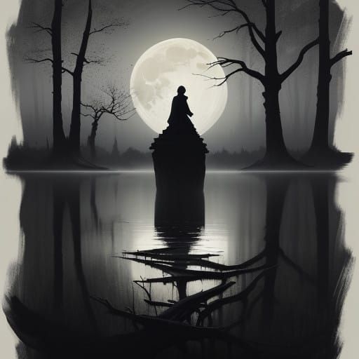 Moonlit Figure in the Swamp