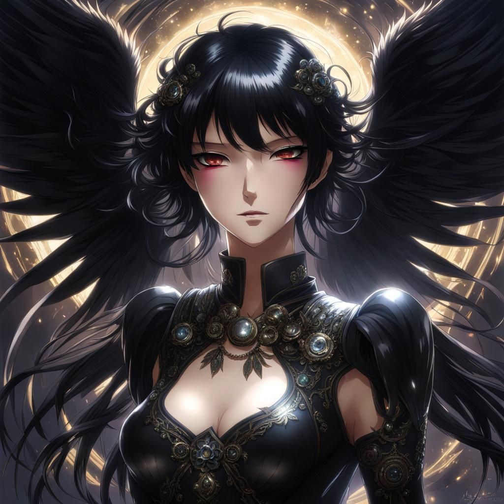 Black Winged Angel Girl with Aura of Darkness