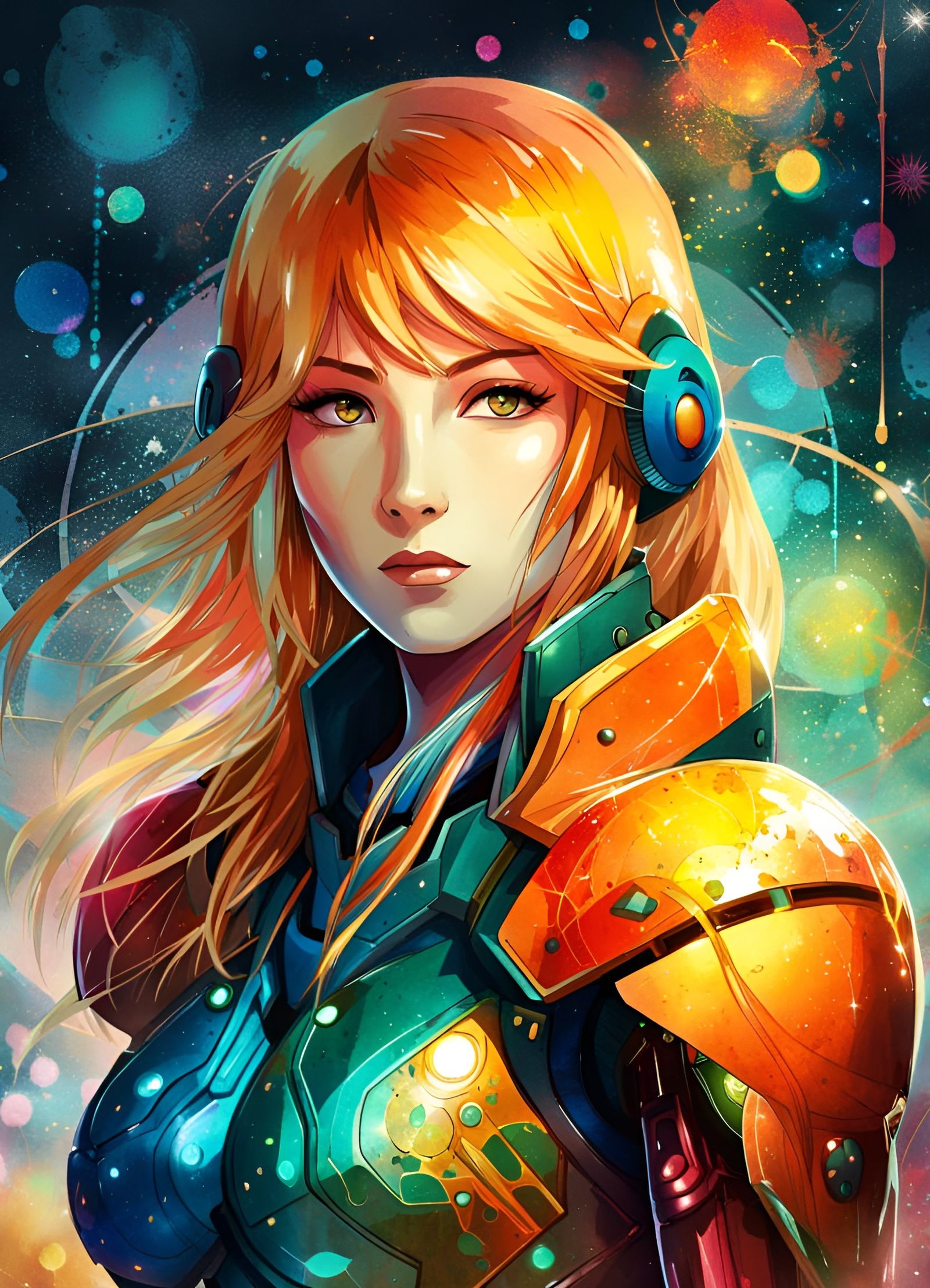 Anime Goddess Samus Aran Portrait in Watercolor