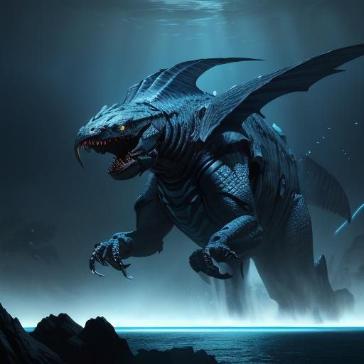 Abyssal Falcon Swims in Dark Ocean Depths