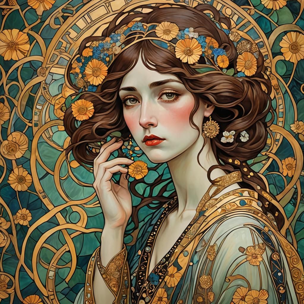 Art Nouveau Portrait of a Sad Woman