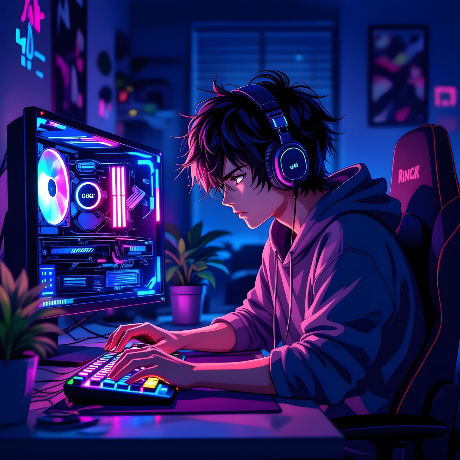 Anime Guy Playing PC Games