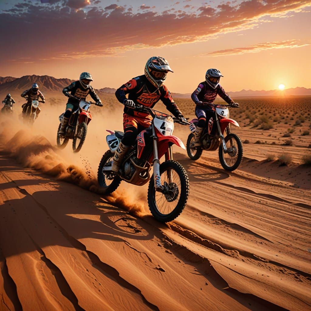 Thrilling Desert Sunset Motocross Racing