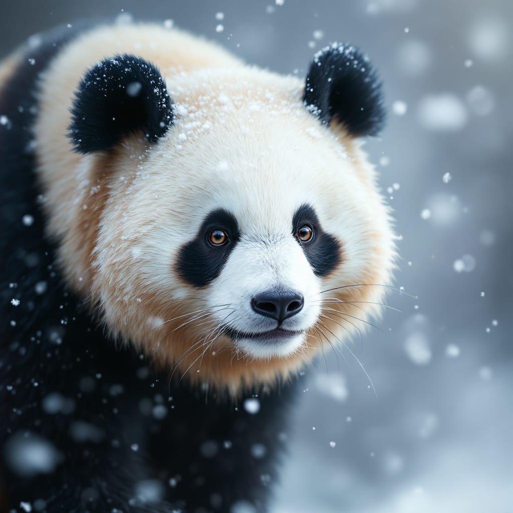 In Snowy Realism, a Panda Looks Directly at You