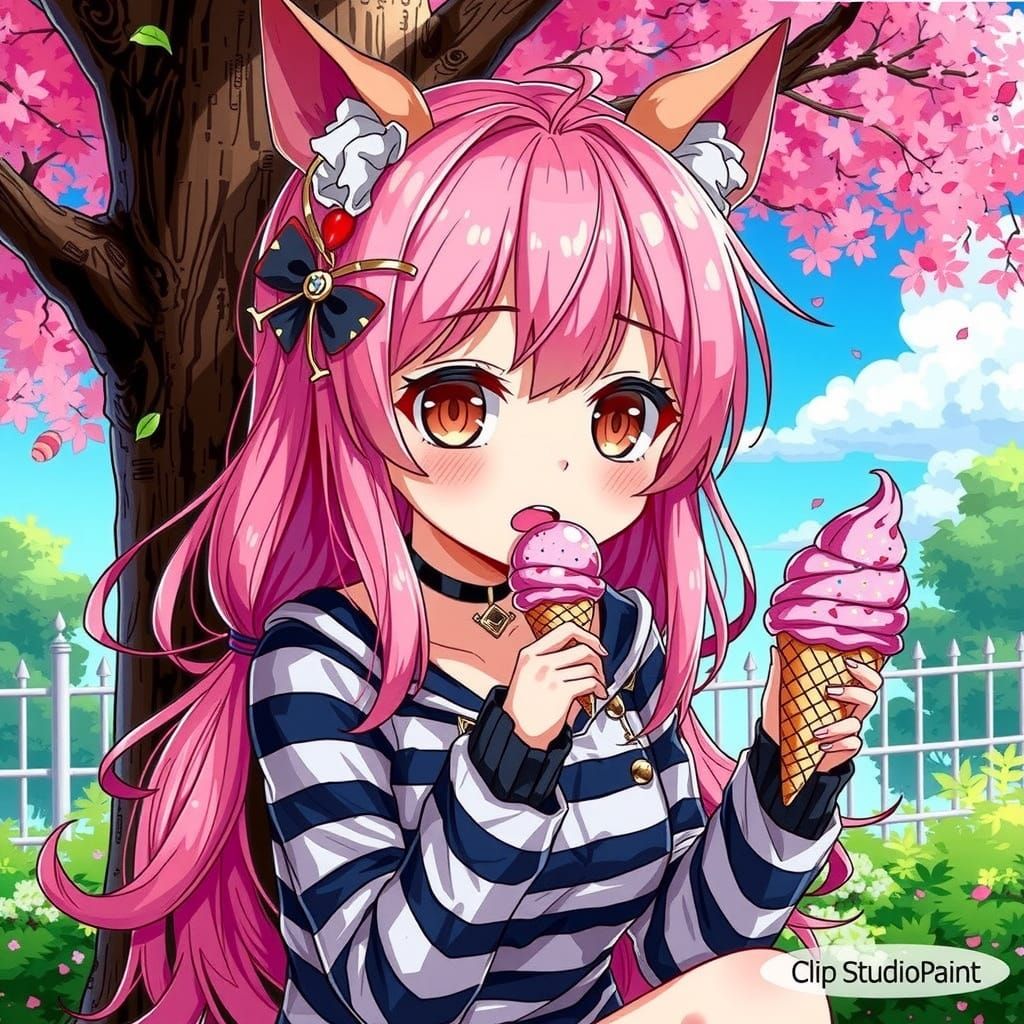 Anime Girl with Horse Ears Enjoying Ice Cream