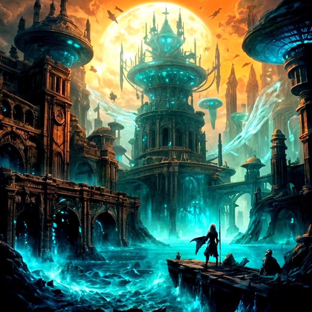 Regal Mermaid in Bioluminescent Starlight Vortex Above Subme...