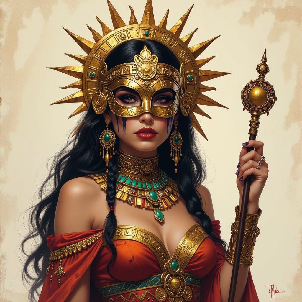 Empress with Weeping Sun Mask in Dark Fantasy Style