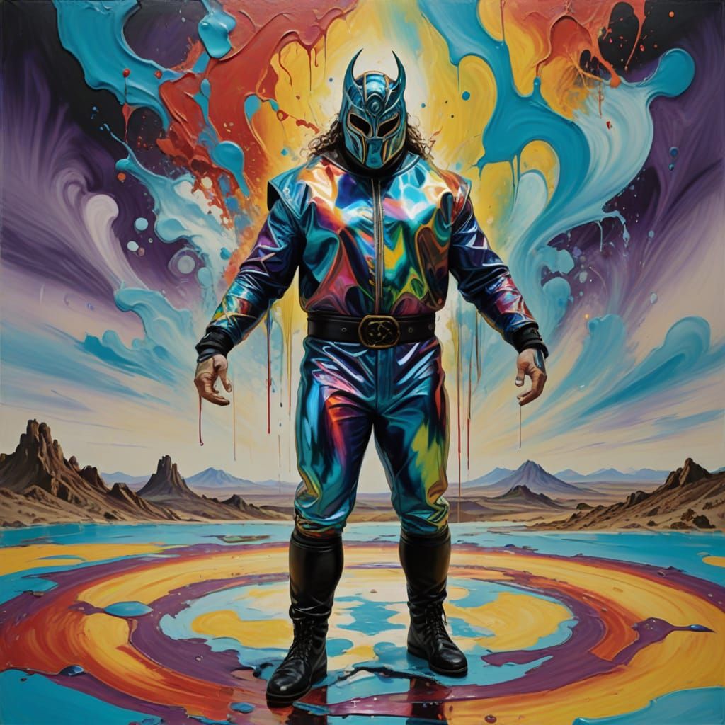 Wrestler Triumphs in Surreal Dali-Inspired Landscape