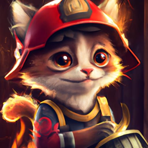 Chibi Cat Firefighter in Detailed Digital Illustration