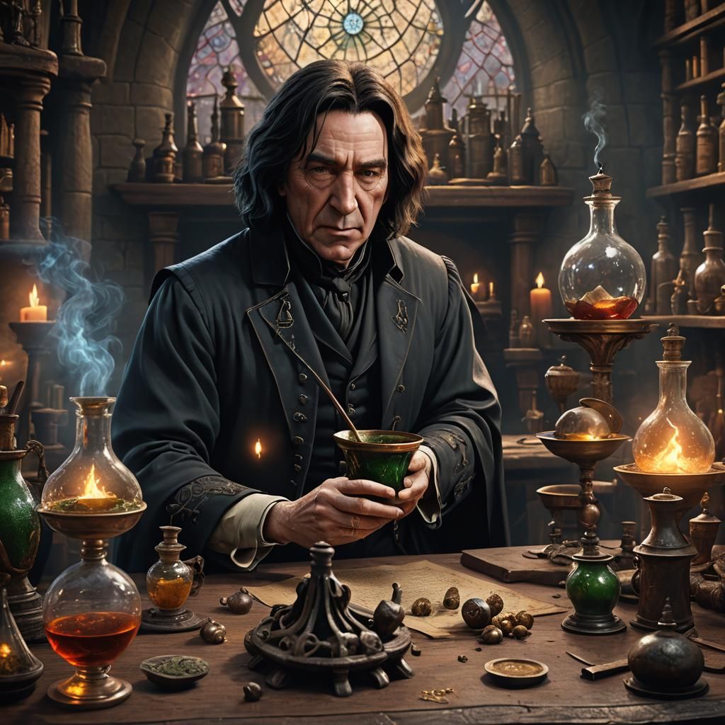 Professor Snape at Alchemy Table, Detailed Digital Painting
