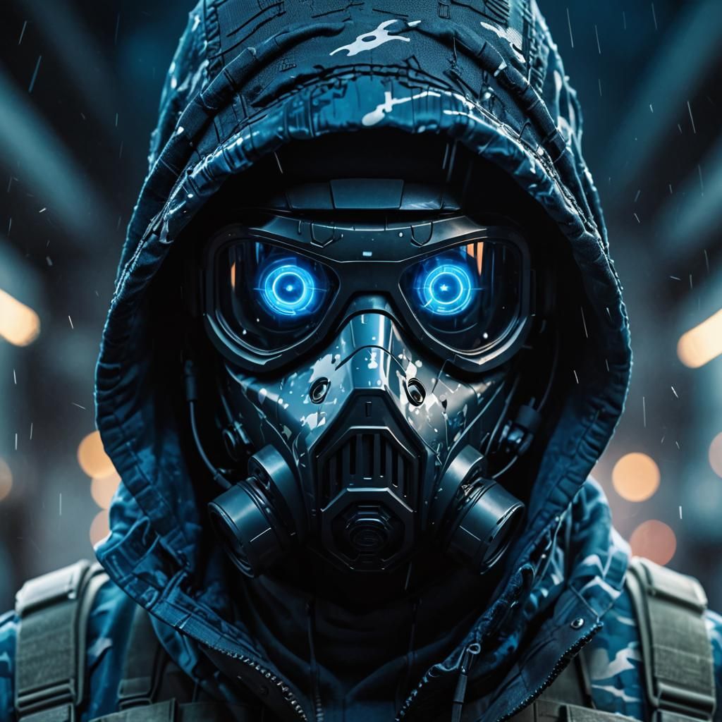 Futuristic Soldier Portrait in Double Exposure