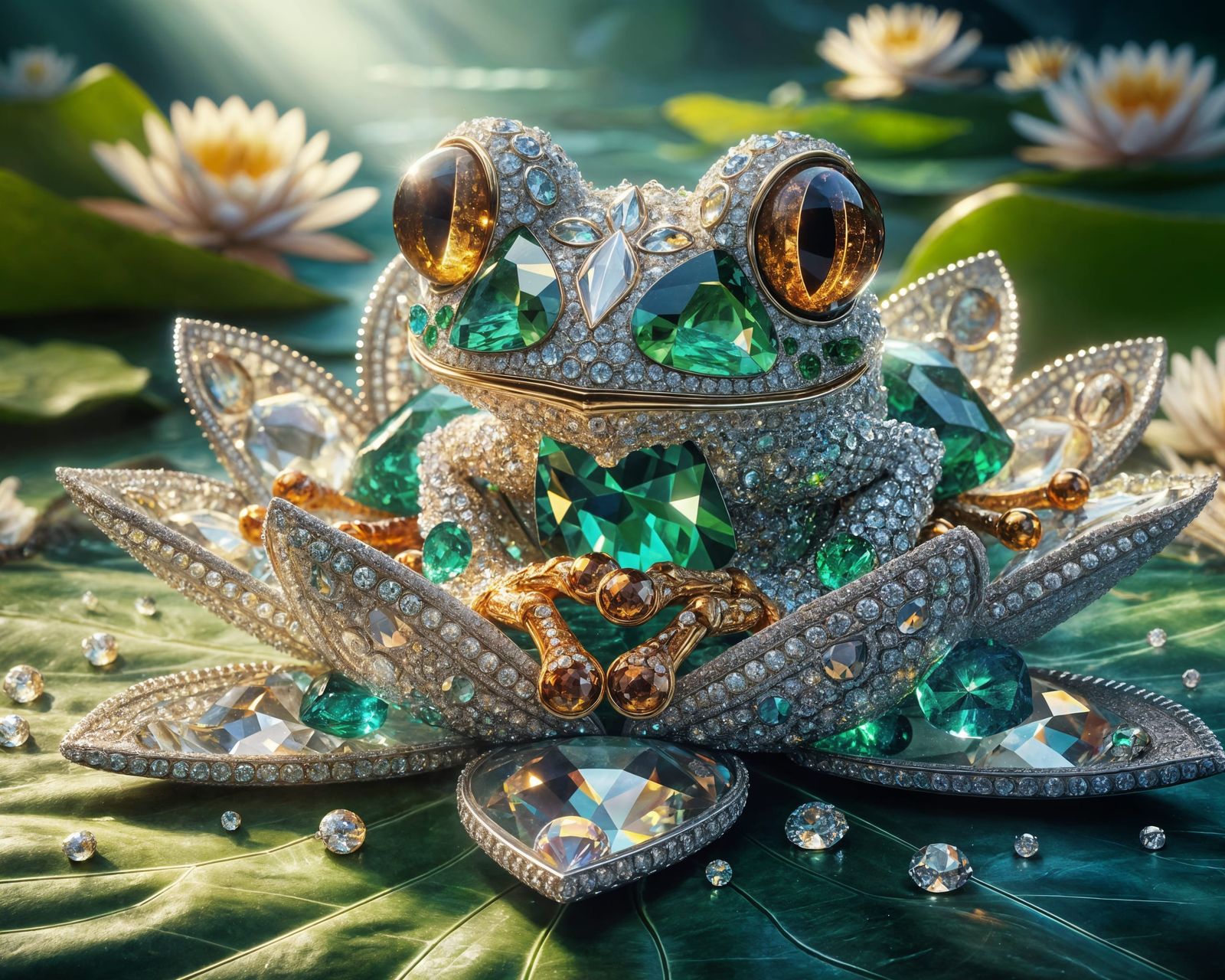 Jeweled Frog on Lotus Leaf in Sunlight