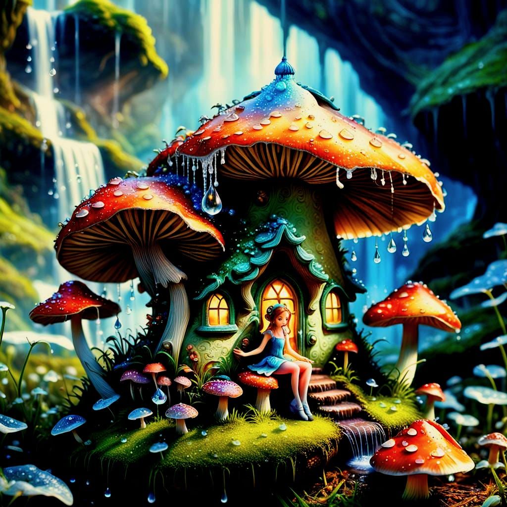 Fairy on Mushroom: Hyperrealistic Macro Photography