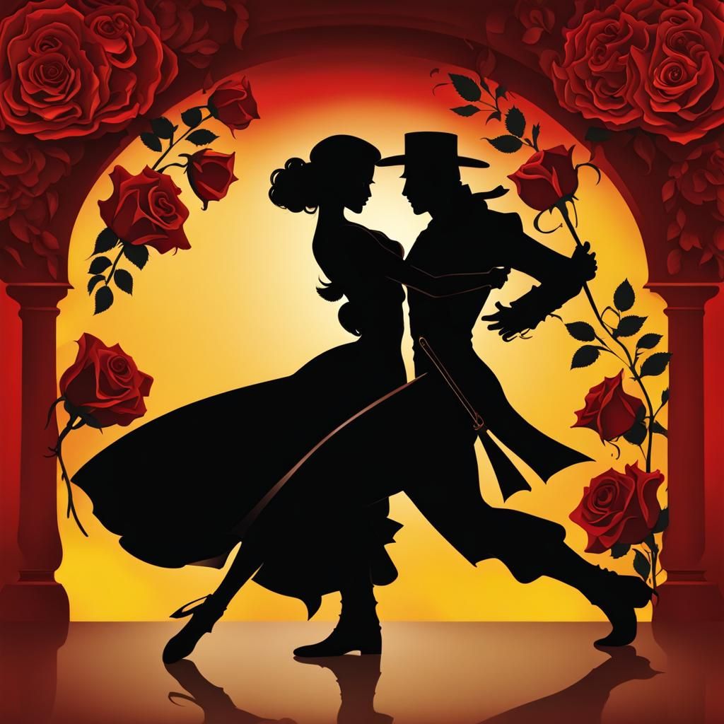 Passionate Tango Silhouette in Red and Yellow