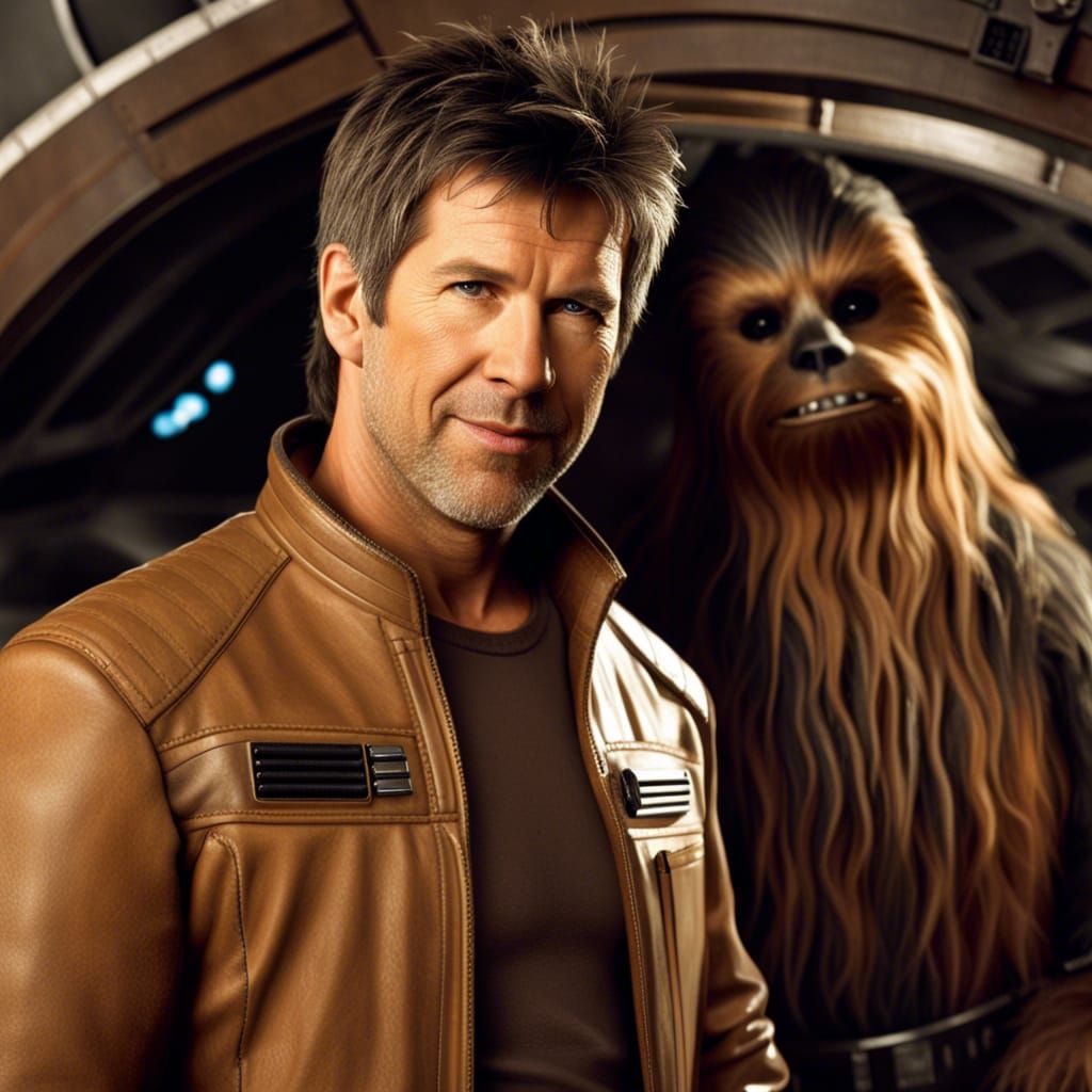 Man and Wookie on Star Wars Ship: Photorealistic Image