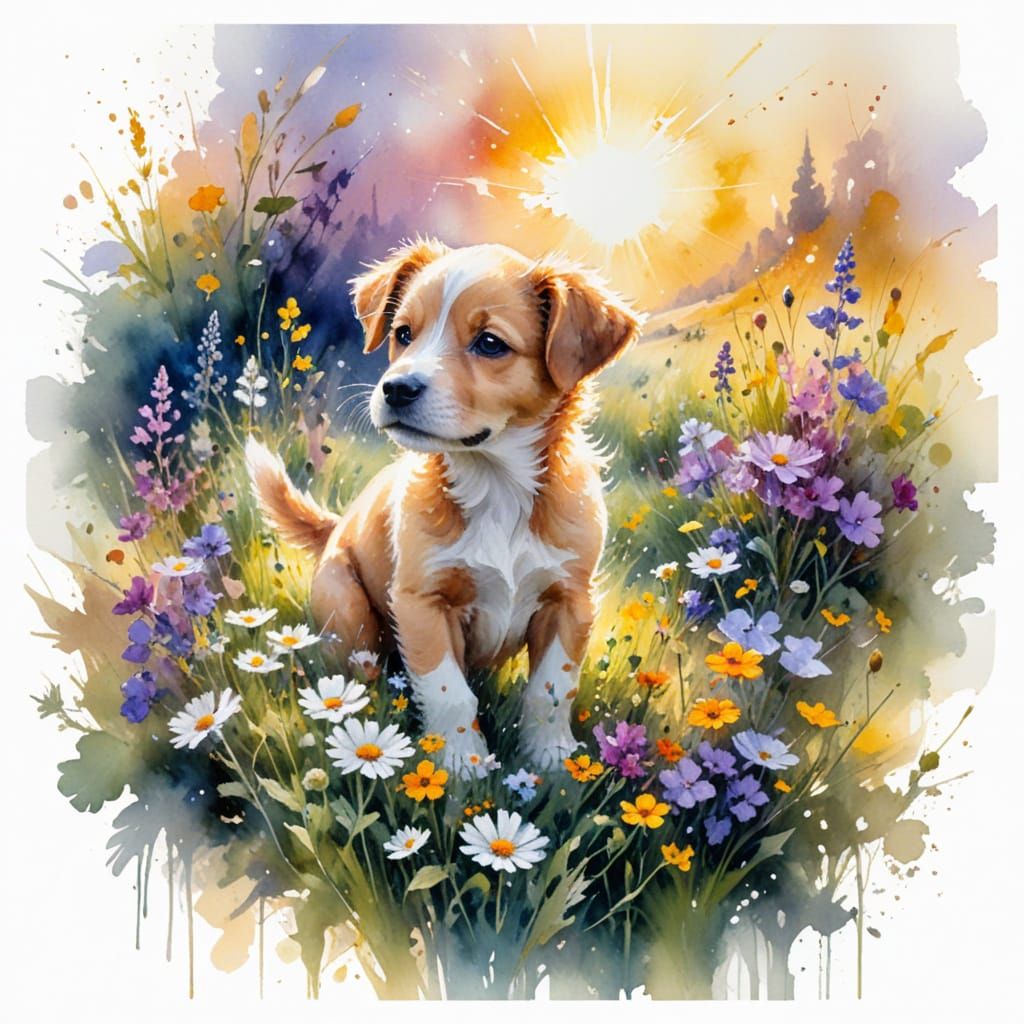 Ethereal Wildflower Meadow in Vibrant Watercolor Style