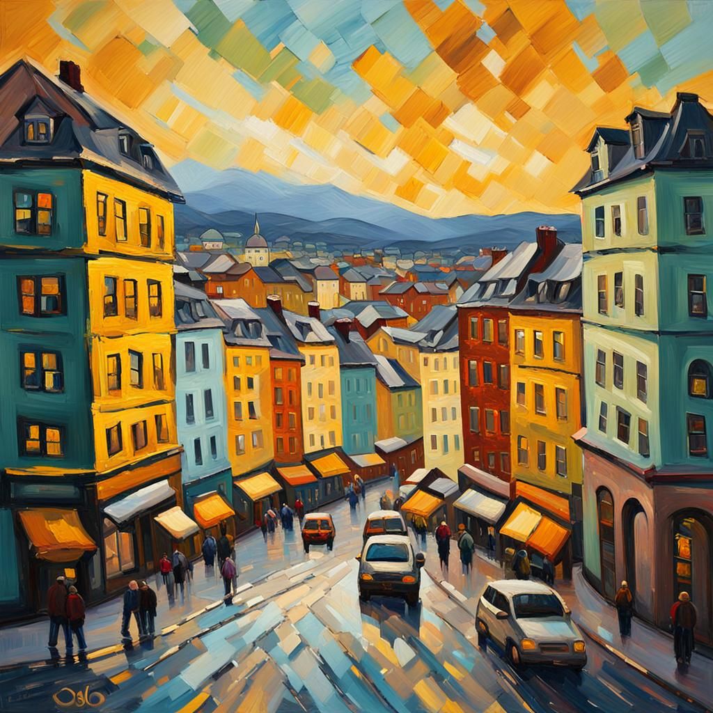 Vibrant Oslo Cityscape in Neo-Impressionist Oil Painting