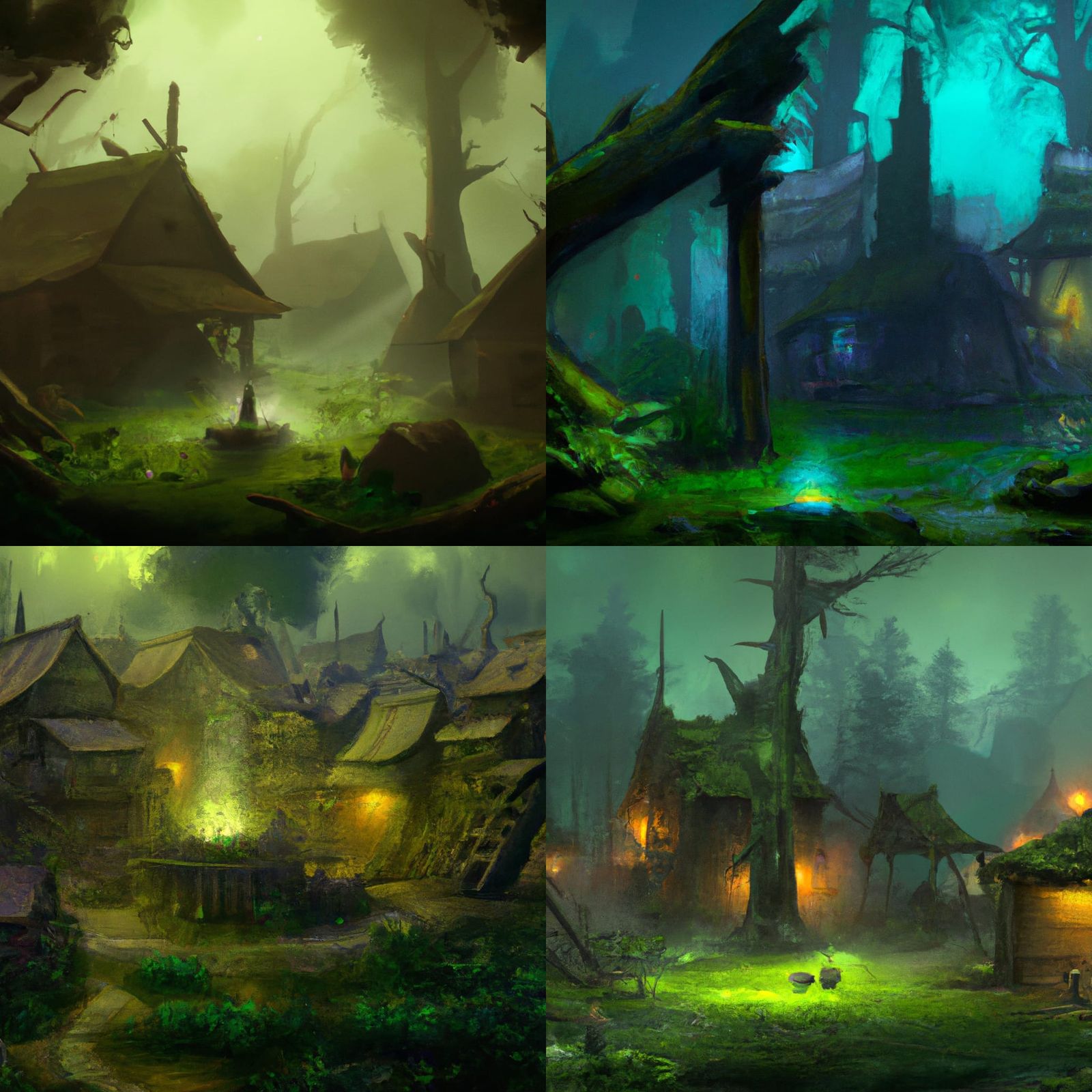 Corrupted Wood Elf Village with Glowing Obelisk