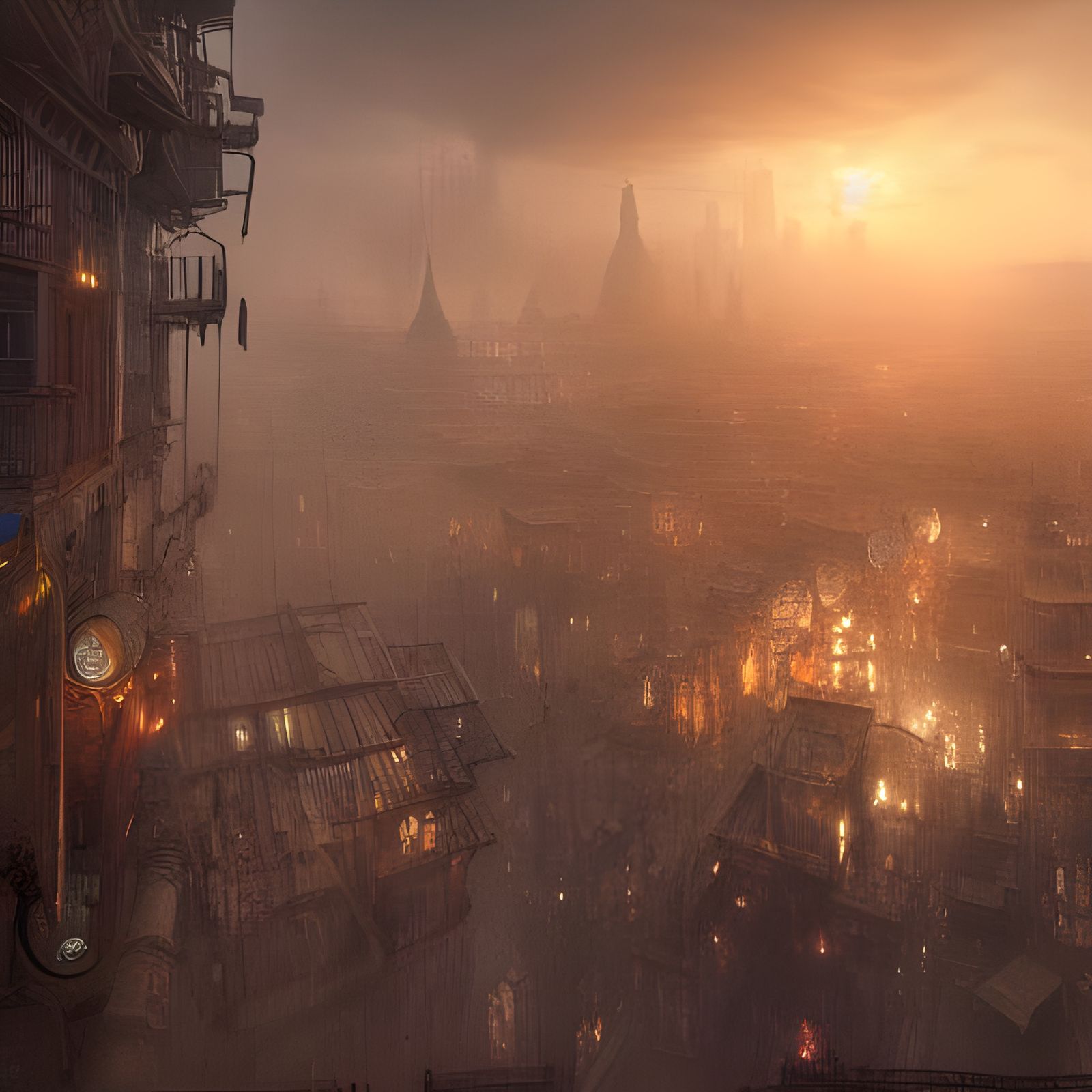 Elaborate Steampunk City Fantasy Art