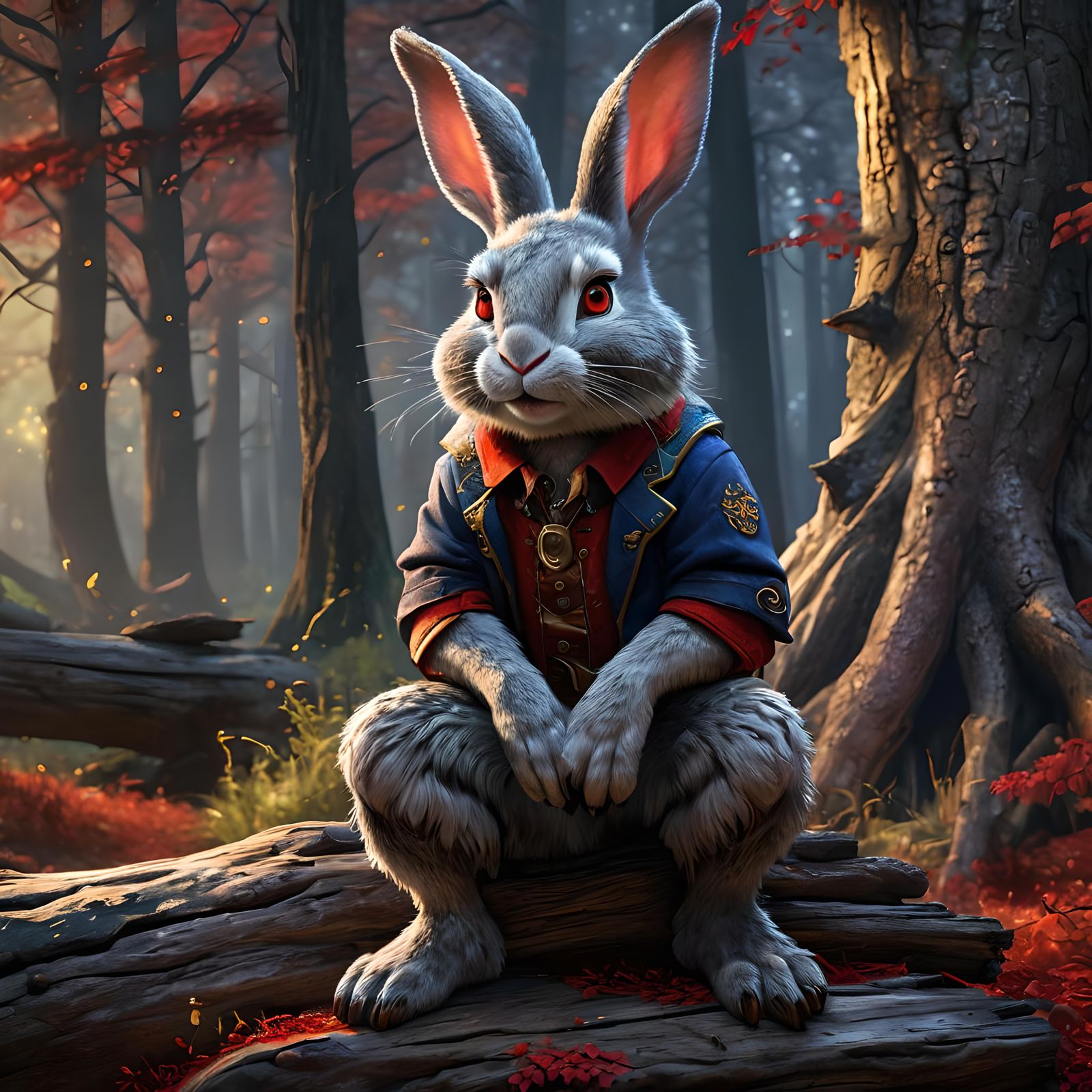 Menacing Were-Rabbit on Log in Digital Art