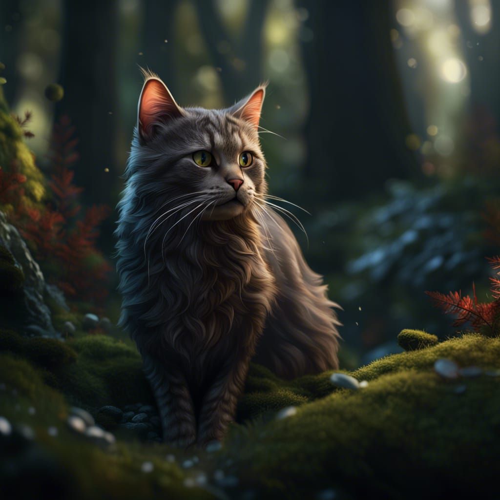 Photorealistic Cat Portrait in Nordic Forest