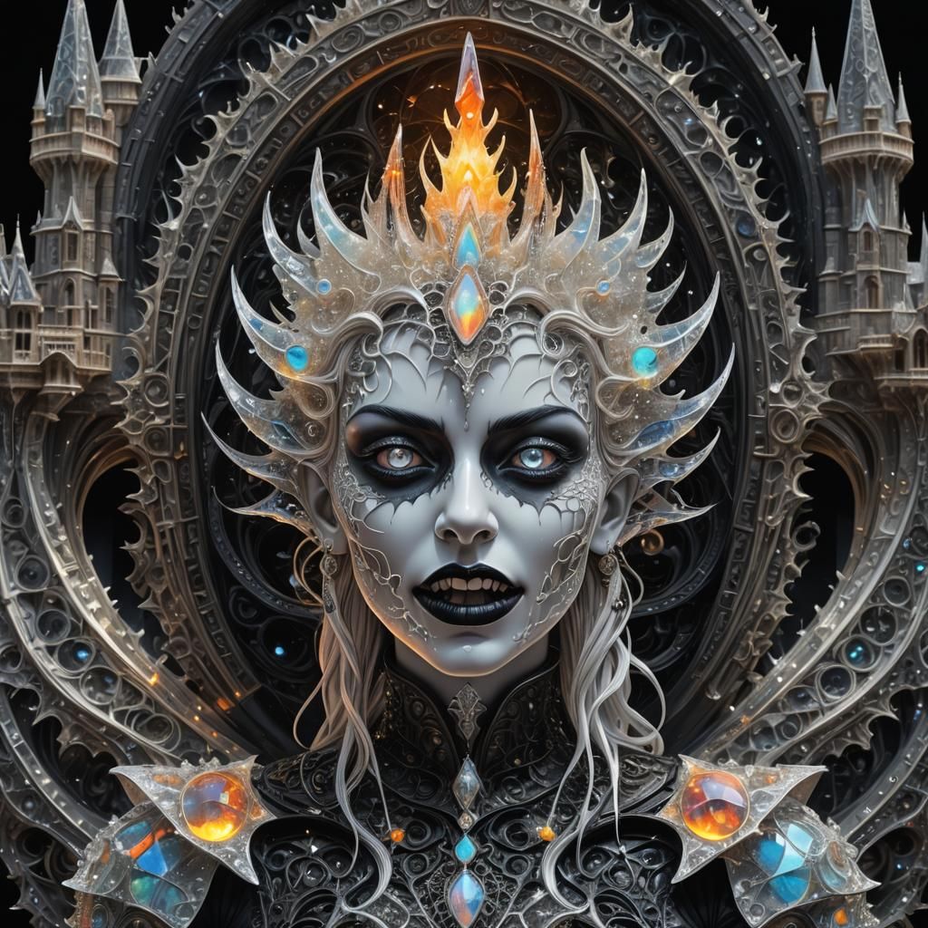 Fractal DMT Sculpture of Goth Female with Castle