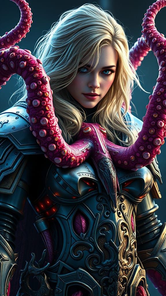 Tentacled Starfish Attacks Crusader in Vibrant Triadic Color...