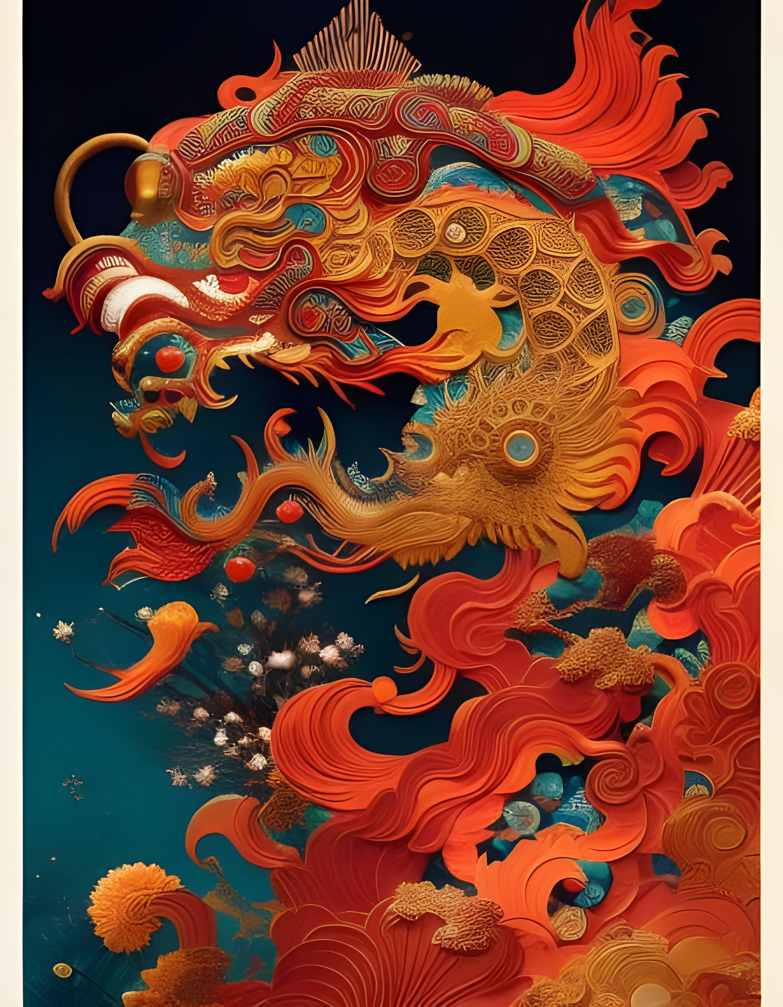 Futuristic Samurai Leo Zodiac in Chinoiserie Style