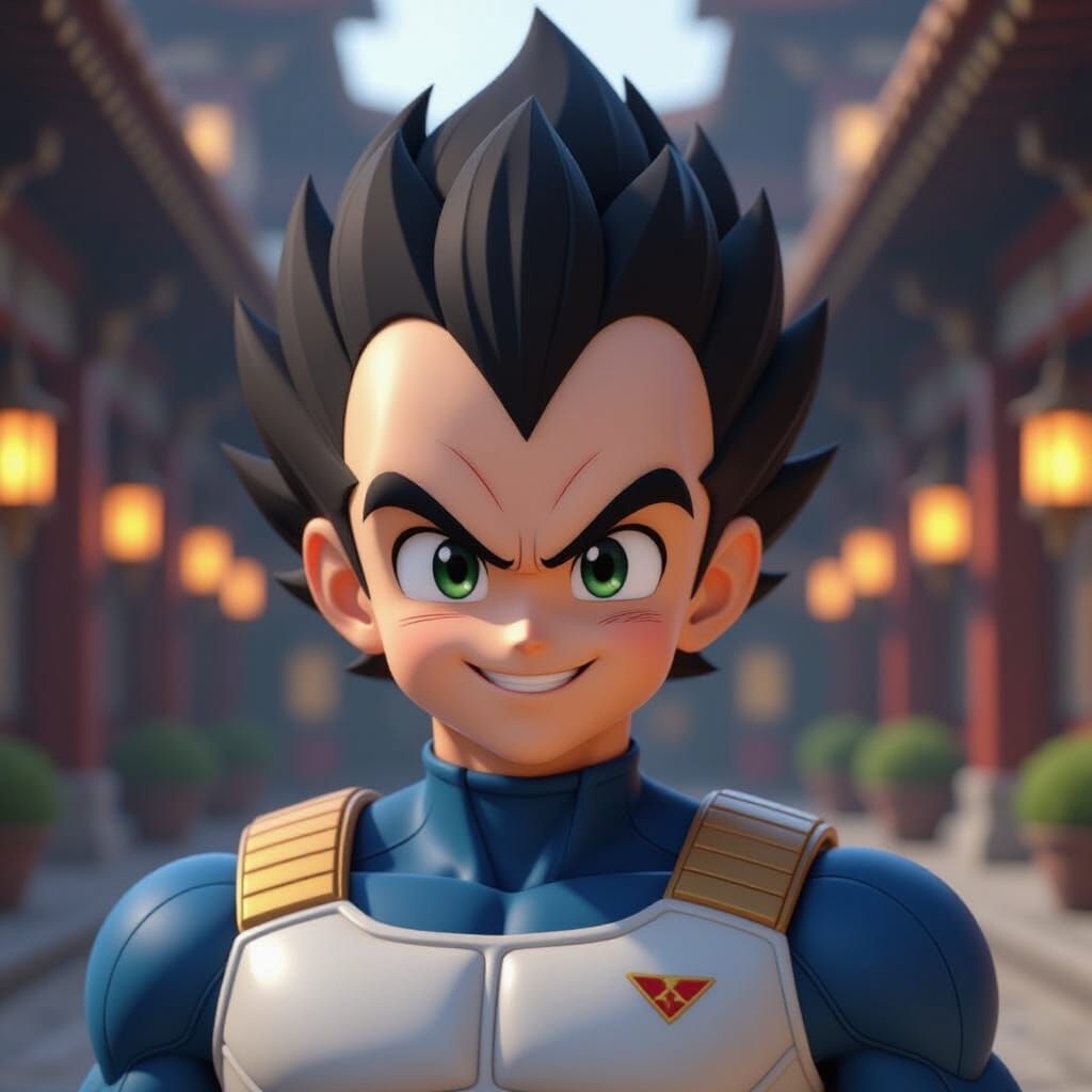 Vegeta's Rare Smile in 3D Anime Style