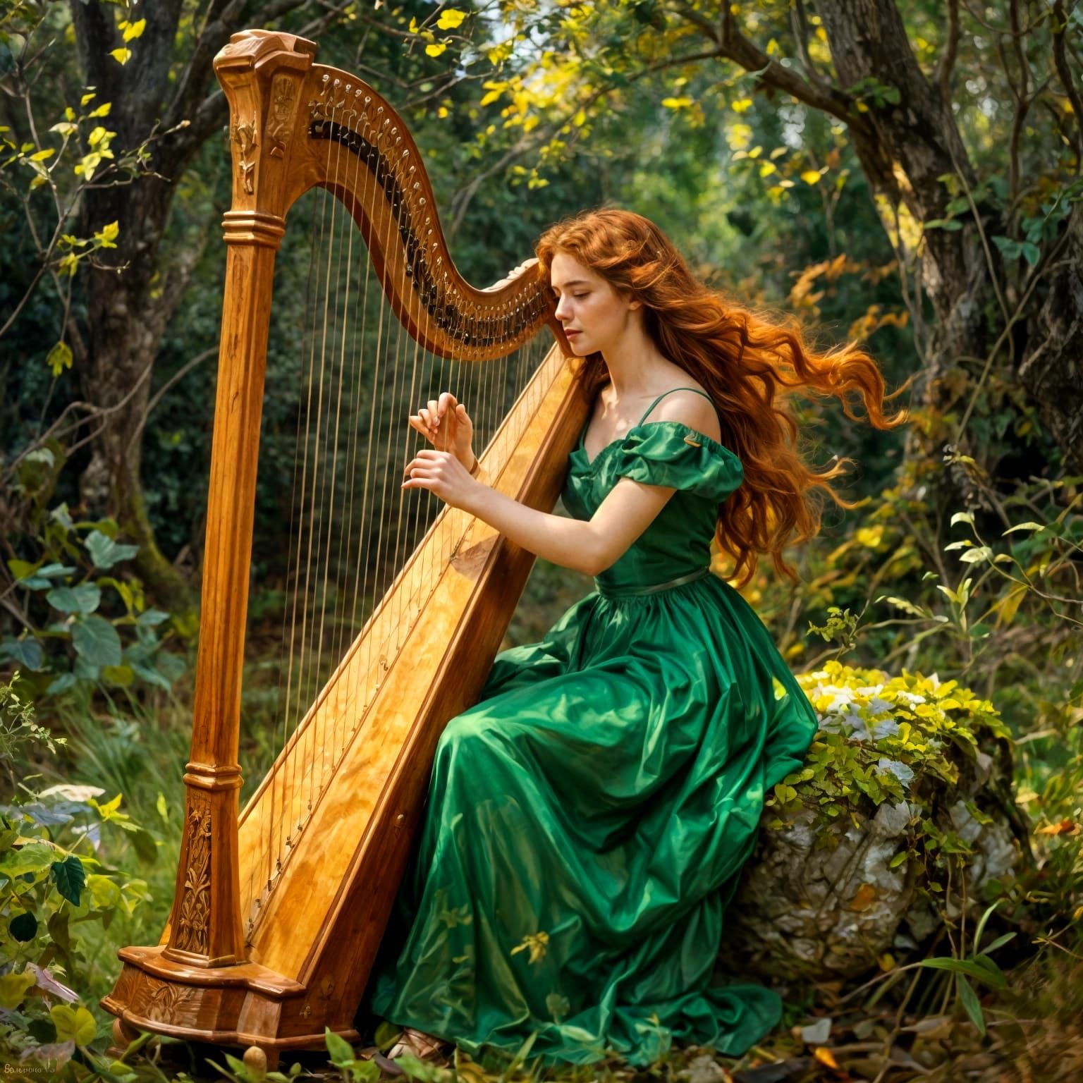 Woman Playing a Celtic Harp