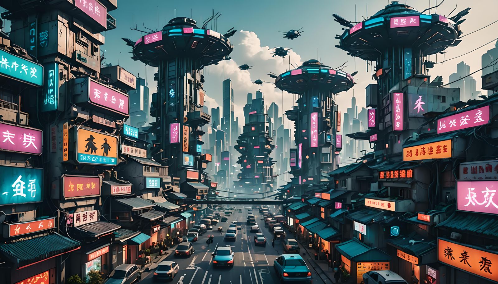 Cyberpunk Cityscape on Overpopulated Island