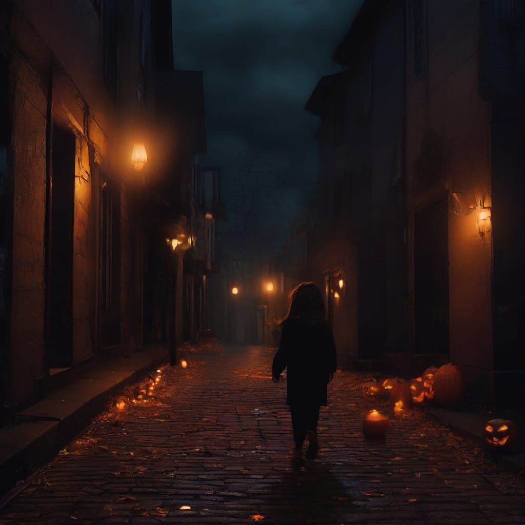 Surreal Halloween Street Scene With Eerie Jack-o'-Lanterns