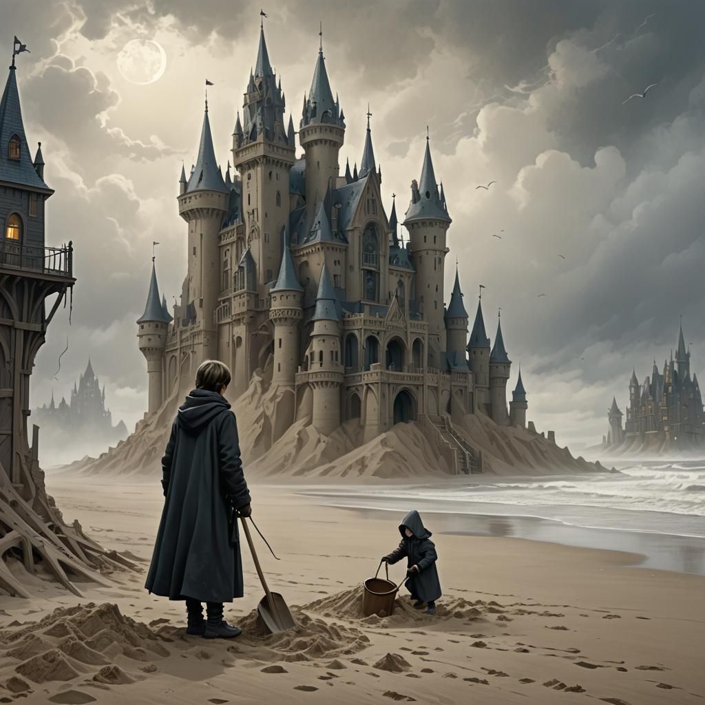 Gothic Sand Castle on Windswept Beach