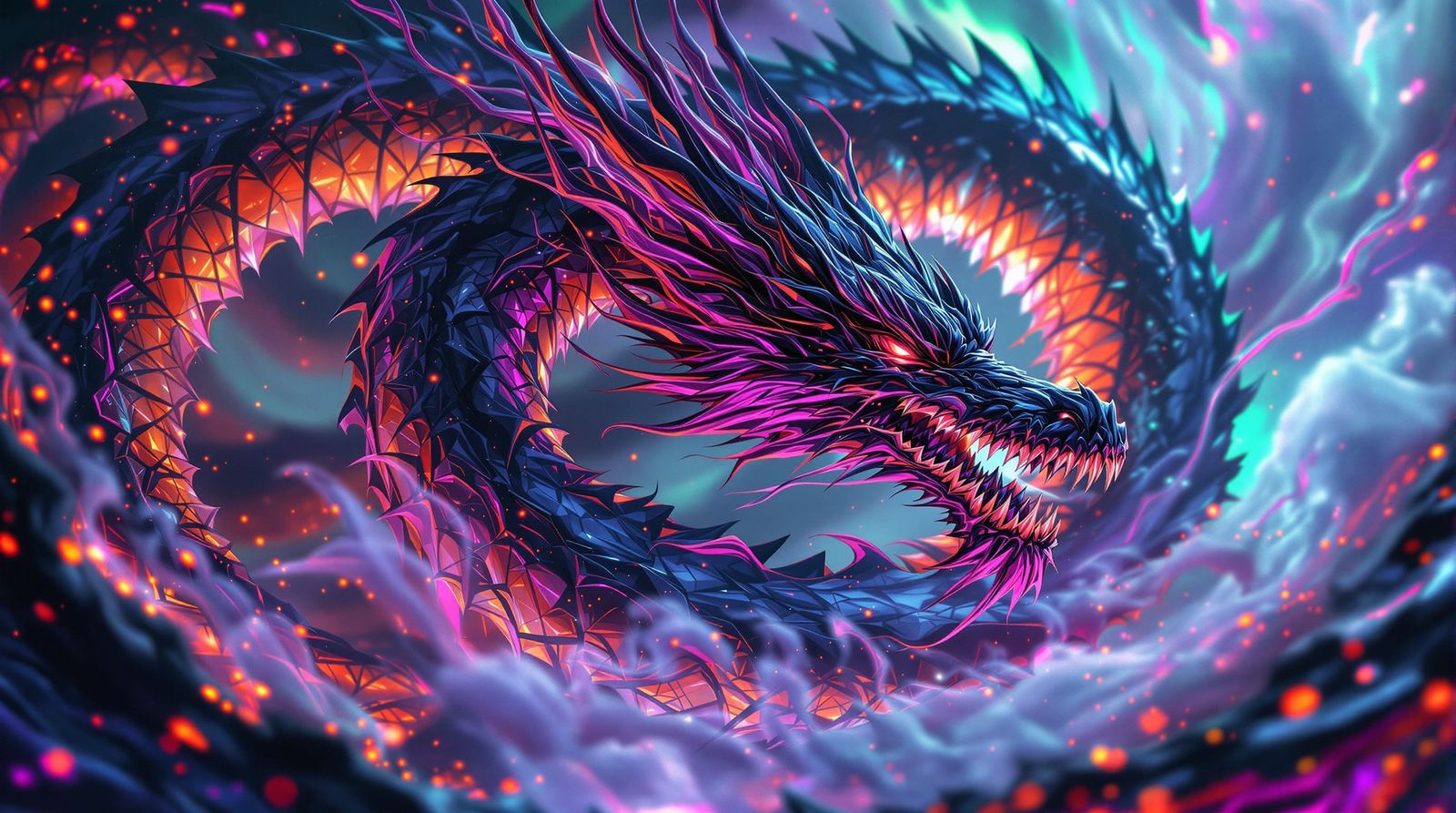 Liquid Black Metal Dragon with Neon Accents