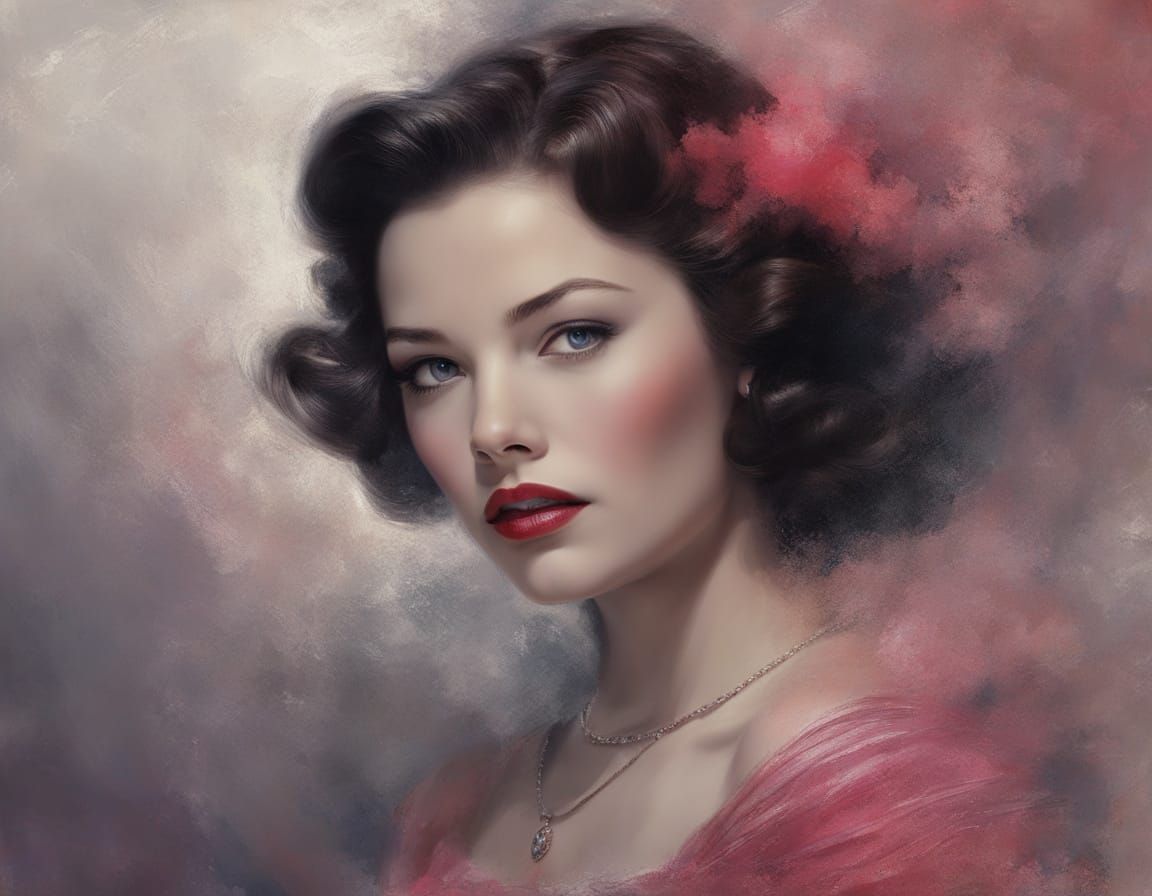 Gene Tierney Portrait in Impasto Chalk Art Style