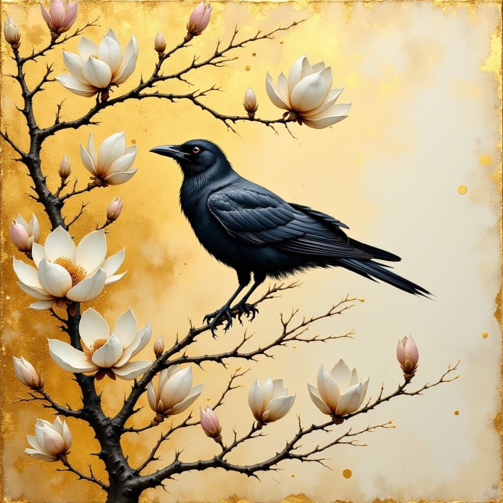 Crow & magnolia tree