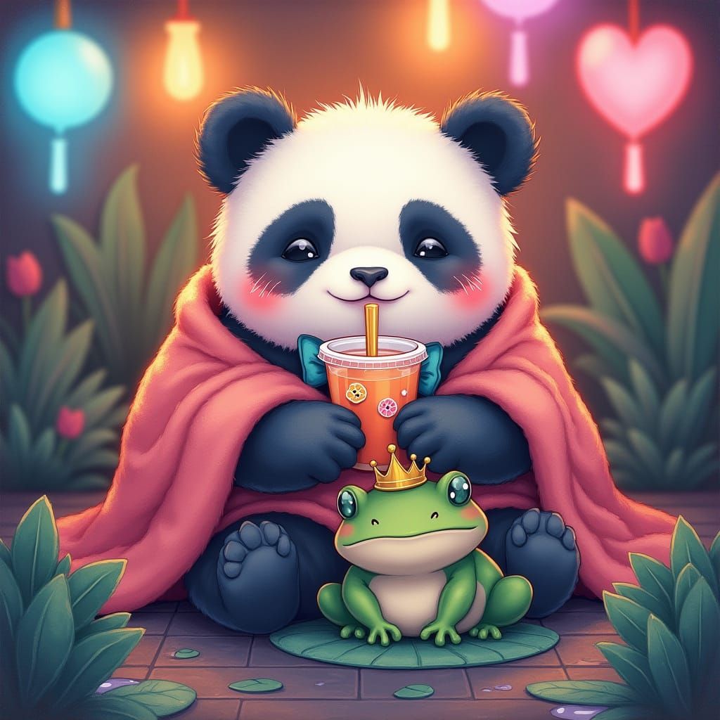 Chubby Cat Boba, Sleepy Panda Coffee, Frog Prince