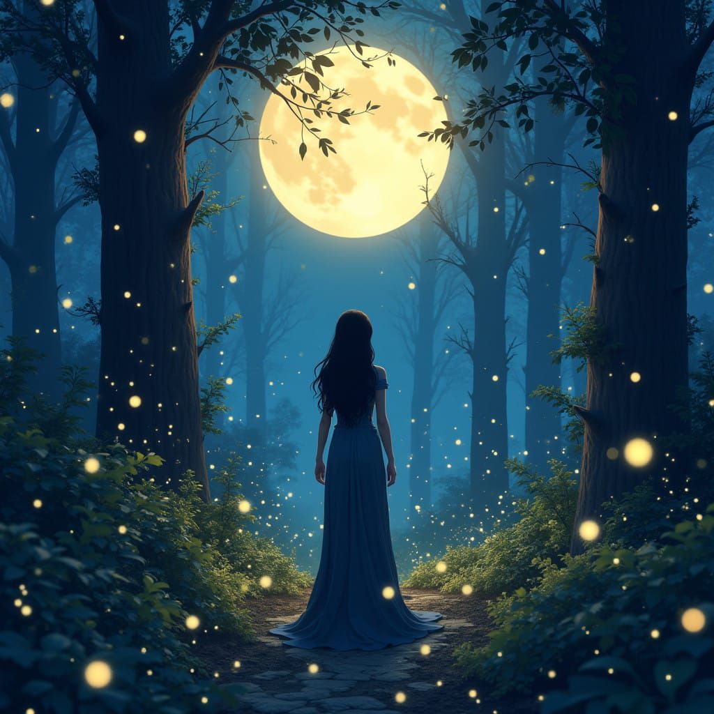 Nyx Goddess of Night in Serene Moonlit Forest